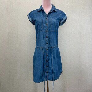 Paige Mila Chambray Denim Shirt Button up Tie Cinch Waist Dress Size XS